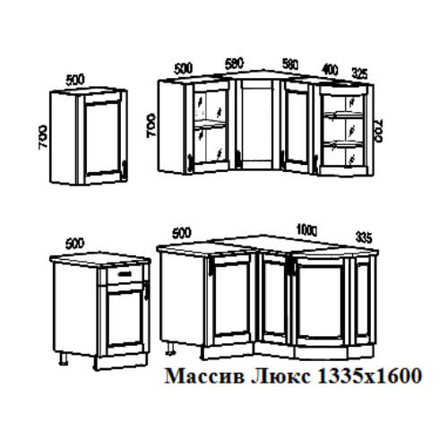 Кухня Массив угловая 1600х1335 правая