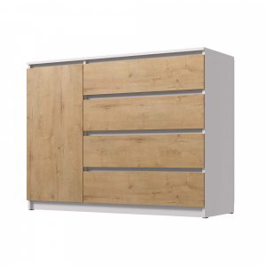 Комод ВЕГА Люкс 1Д-4Я Белый гладкий/Дуб Вотан