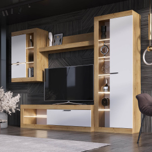 Гостиная ПРАГА №4 Дуб вотан/Белый гладкий