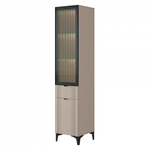 Шкаф однодверный Рич (со стеклом) кашемир/фрапучино матовый/черный