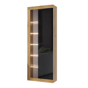 Шкаф-витрина ПРАГА Дуб Вотан/Черный глянец