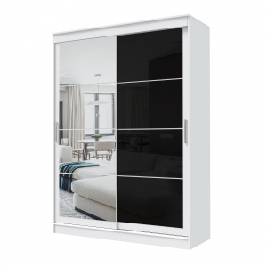 Шкаф-купе ГРАНД 1 1,6 Белый гладкий/Зеркало/Лакобель черный