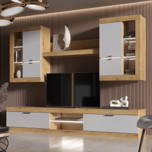 Гостиная ПРАГА №3 Дуб вотан/Белый гладкий