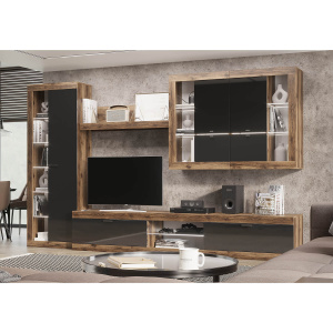 Гостиная ПРАГА №5 Дуб делано/Черный глянец