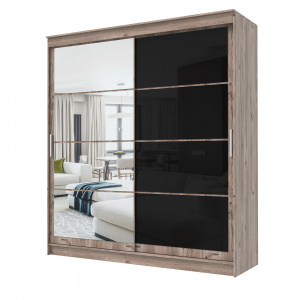 Шкаф-купе ГРАНД 1 2,0 Дуб горный/Зеркало/Лакобель черный