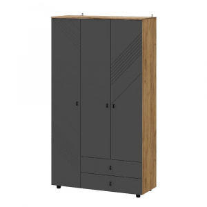 Шкаф Байкал трехстворчатый (с ящиками) Дуб Золотой/Графит