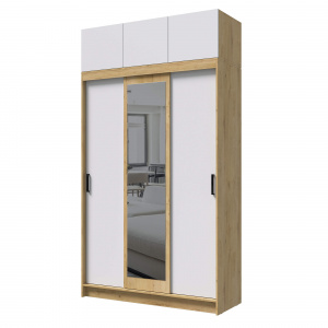 Шкаф-купе БРУНО 5 с антресолью Дуб вотан/Белый гладкий