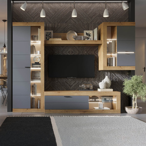 Гостиная ПРАГА №4 Дуб вотан/Графит софт