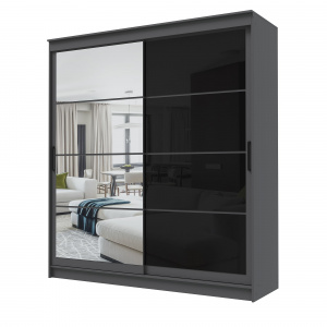 Шкаф-купе ГРАНД 1 2,0 Графит/Зеркало/Лакобель черный