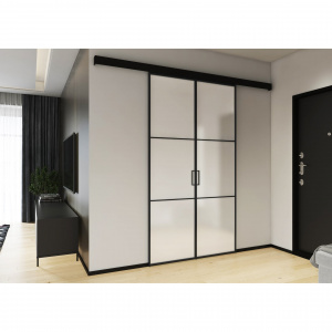 Раздвижные перегородки в проем Грейс 2 двери настенная 1200х2100 мм черный/стекло сатинат