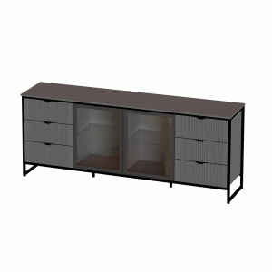 Комод Нора-2 2 двери и 6 ящиков с витринами Металл Бруклин/Графит