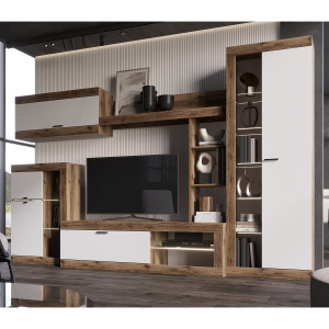 Гостиная ПРАГА №1 Дуб делано/Белый гладкий