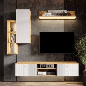 Гостиная Милан №2 Дуб Золотой/Белый матовый