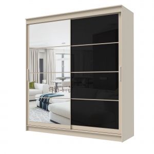 Шкаф-купе ГРАНД 1 2,0 Сатин/Зеркало/Лакобель черный