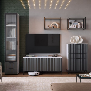 Гостиная Зефир К2 белое дерево/черный муар/графит