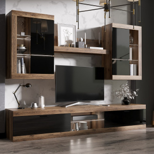 Гостиная ПРАГА №3 Дуб делано/Черный глянец