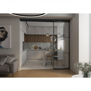 Раздвижные перегородки в проем Грейс 3 двери 2200х2500 мм черный/стекло графит