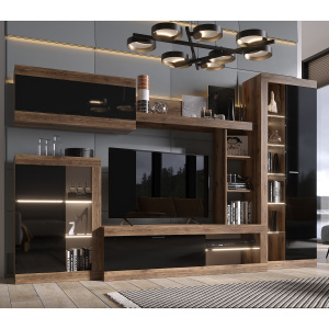 Гостиная ПРАГА №1 Дуб делано/Черный глянец