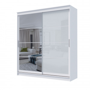 Шкаф-купе ГРАНД 1 2,0 Белый гладкий/Зеркало/Лакобель белый