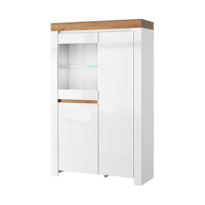 Шкаф с витриной TAURUS 1V2D Белый\Дуб вотан