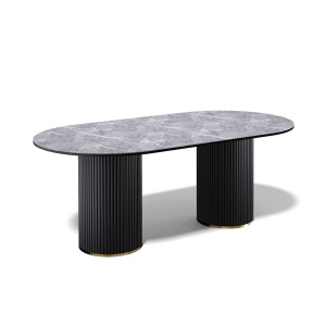 Стол обеденный Kenner LD2000 черный/керамика мрамор серый