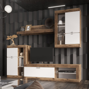 Гостиная ПРАГА №2 Дуб делано/Белый гладкий