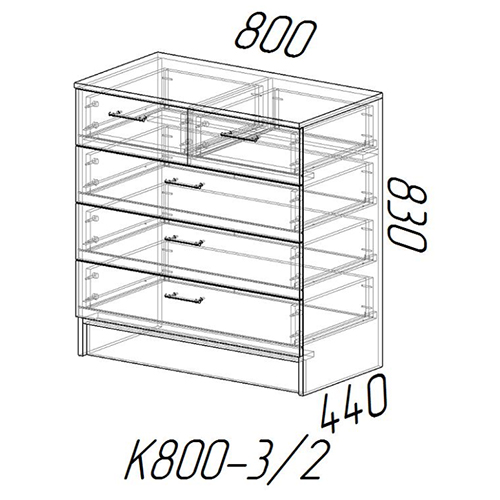 Комод К 800-3/2 Ясень шимо