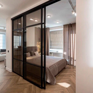 Раздвижные перегородки в проем 4 в 1 3500х2700 черный/стекло бронза