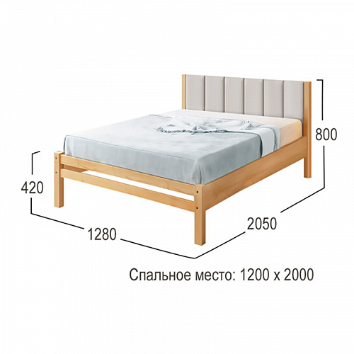 Кровать односпальная Массив 1200 с мягкой спинкой