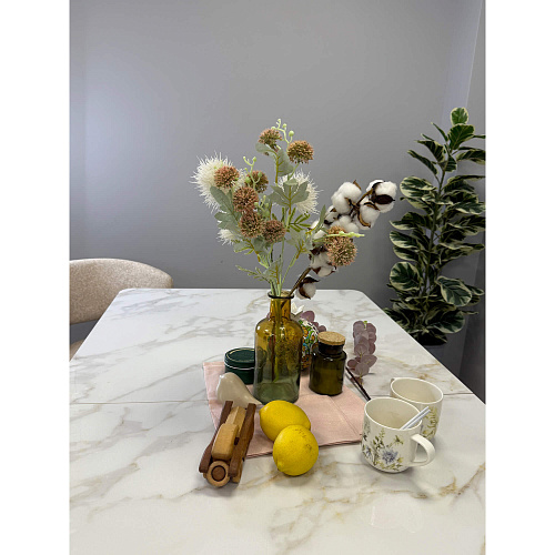 Стол обеденный Kenner DL1600 черный/керамика мрамор белый глянец