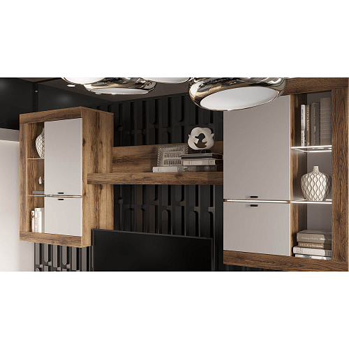 Шкаф-витрина универсальная ПРАГА Дуб делано/Белый гладкий