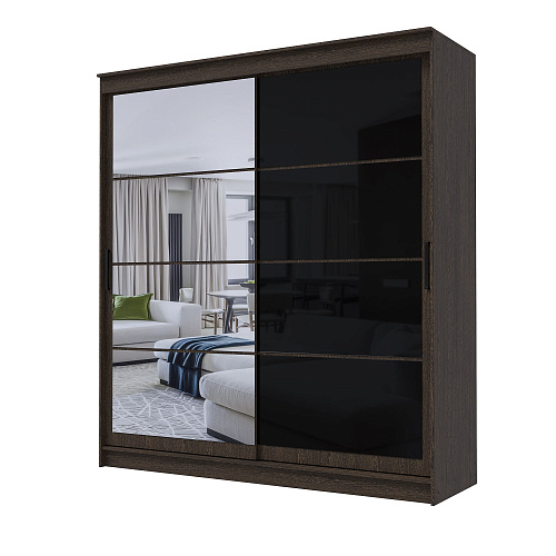 Шкаф-купе ГРАНД 1 2,0 Венге/Зеркало/Лакобель черный