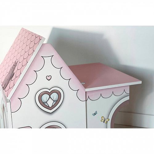 Стол Домик белое дерево/розовый