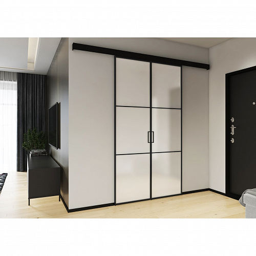 Раздвижные перегородки в проем Грейс 2 двери настенная 1200х2100 мм черный/стекло сатинат