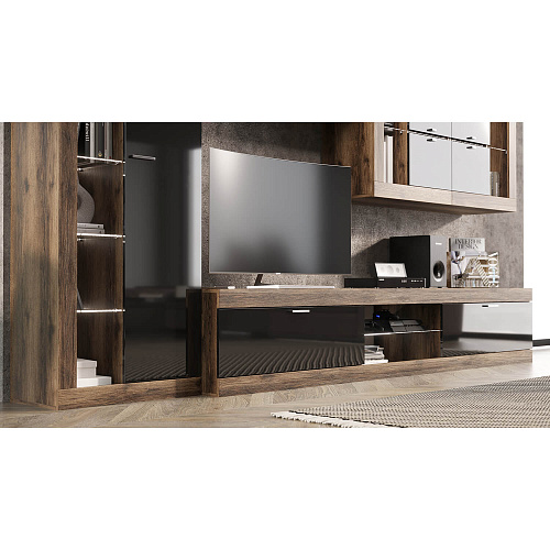 Гостиная ПРАГА №5 Дуб делано/Черный глянец