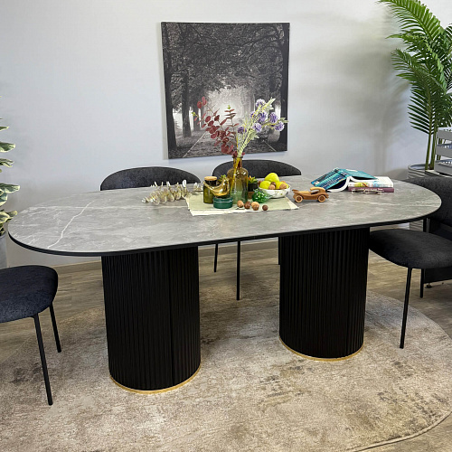 Стол обеденный Kenner LD2000 черный/керамика мрамор серый