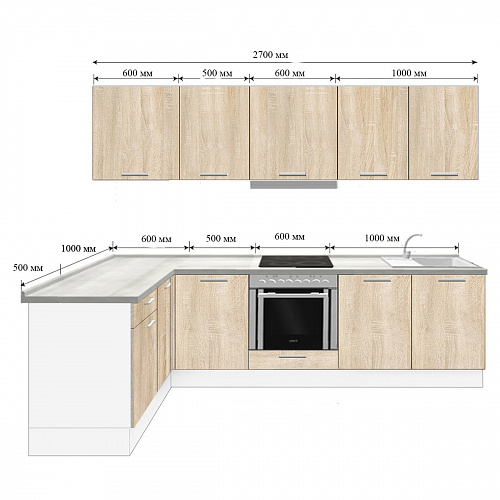 Кухня Симпл угловая 2700х1500 ЭКО левая