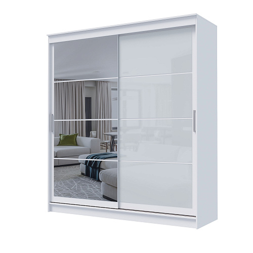 Шкаф-купе ГРАНД 1 2,0 Белый гладкий/Зеркало/Лакобель белый