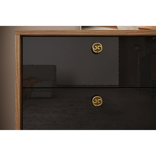 Комод НК BRASS КМ-3 Каштан Арвадона/Черный глянец