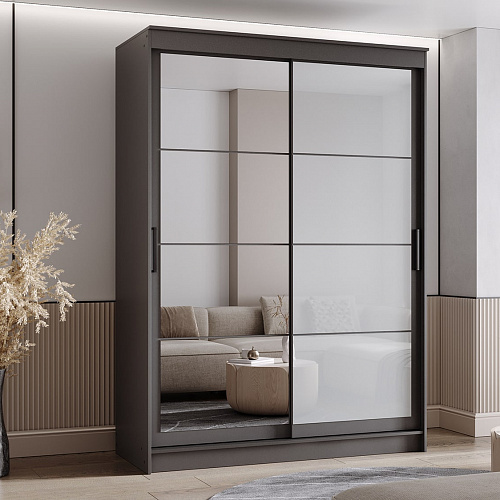 Шкаф-купе ГРАНД 1 1,6 Графит/Зеркало/Лакобель белый