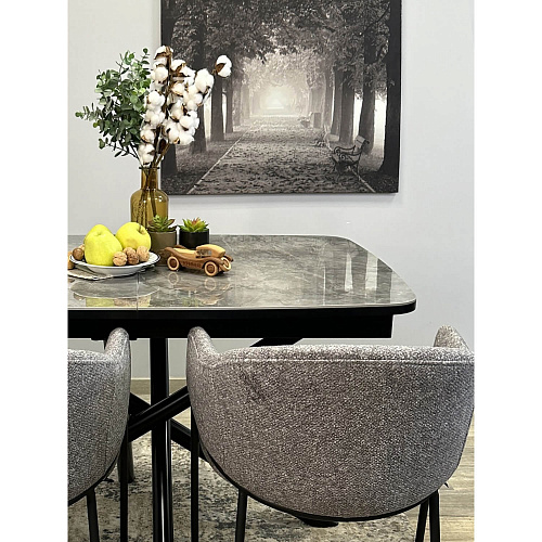 Стол обеденный Kenner DF1250 черный/керамика мрамор серый глянец