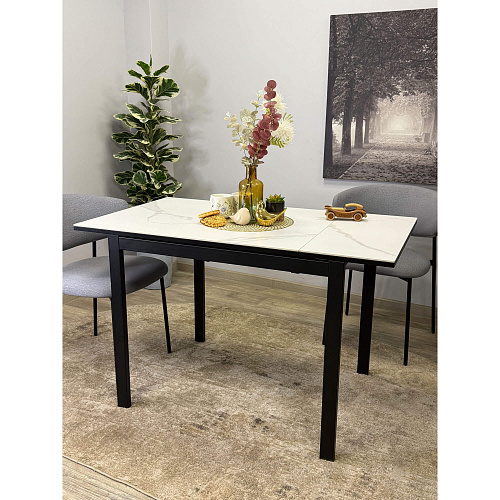 Стол обеденный Kenner LK900 черный/керамика GLORIA WHITE