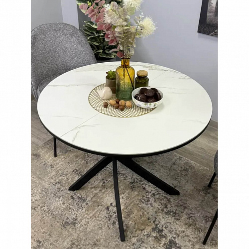 Стол обеденный Kenner R900 черный/керамика мрамор белый