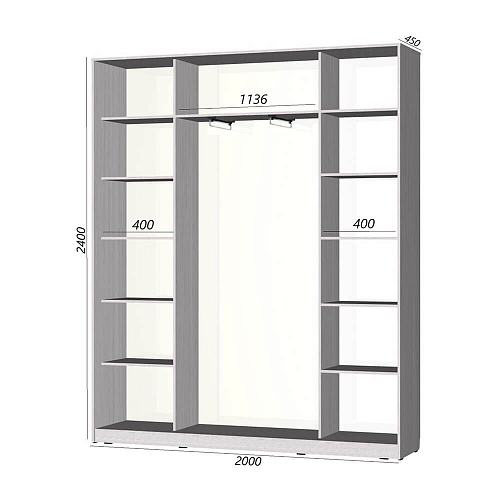 Шкаф-купе Старт 3-дверный без зеркала со вставками 2000 (высота 2400, глубина 450)