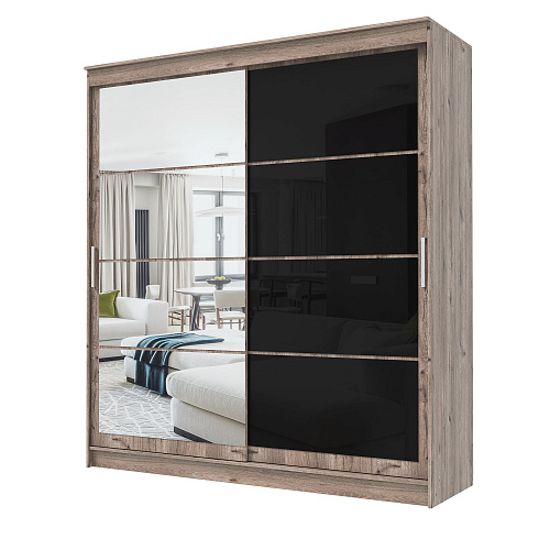 Шкаф-купе ГРАНД 1 2,0 Дуб горный/Зеркало/Лакобель черный