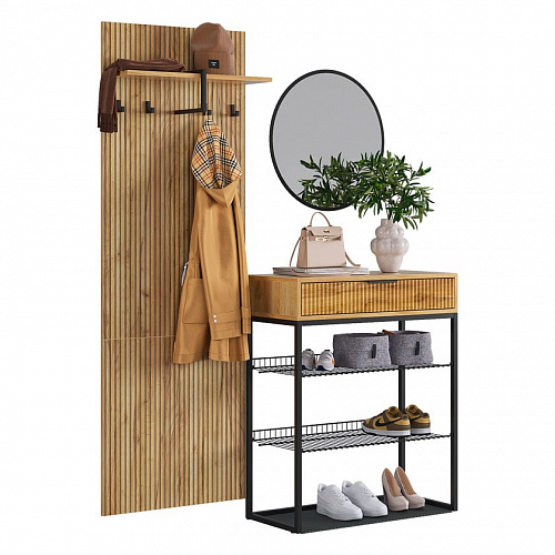 Прихожая К1 дуб крафт золотой/черный муар