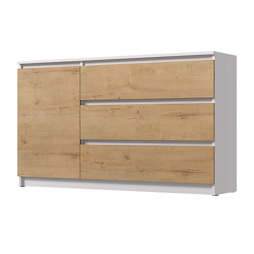 Комод ВЕГА 1Д-3Я Белый гладкий/Дуб вотан