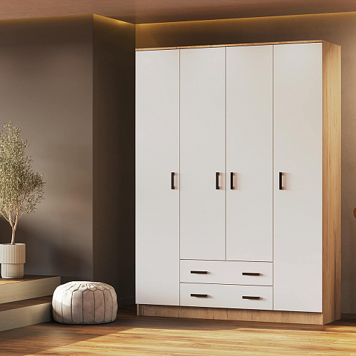 Шкаф Квадро без зеркала Дуб Вотан-Белый гладкий