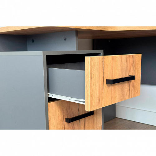 Стол компьютерный Лайт-2 1200 угловой графит/дуб крафт золотой