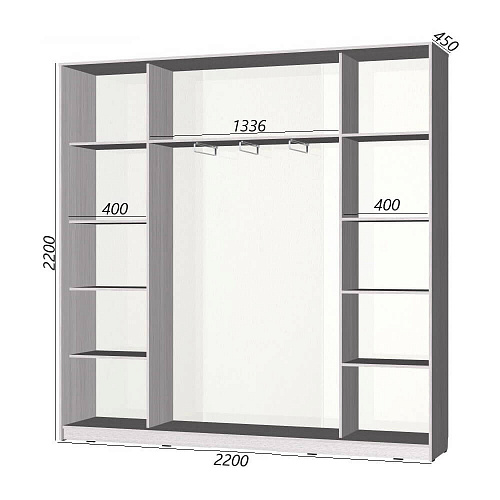 Шкаф-купе Старт 3-дверный без зеркала со вставками 2200 (высота 2200, глубина 450)